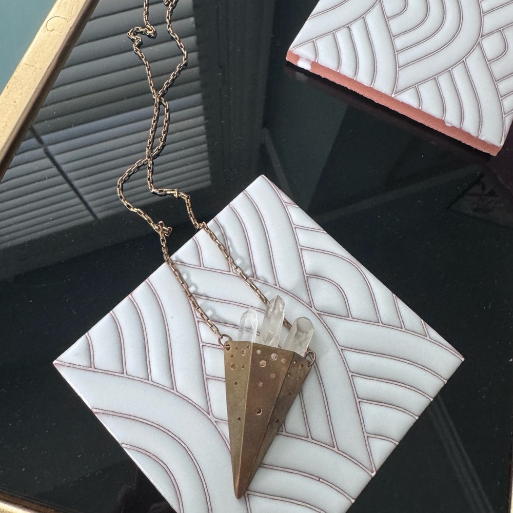 Elegant Brass and Moonstone Crystal Pendant Necklace